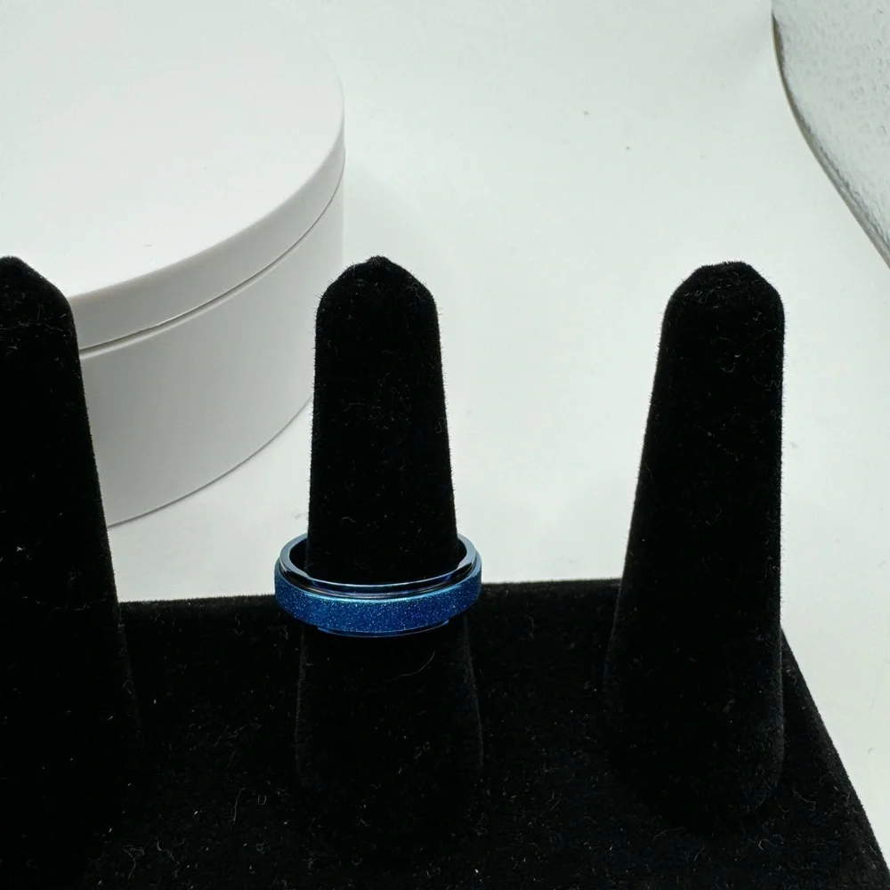 Men's Blue Stainless Steel Band Ring With Slider Ring SZ 11‎ NEW